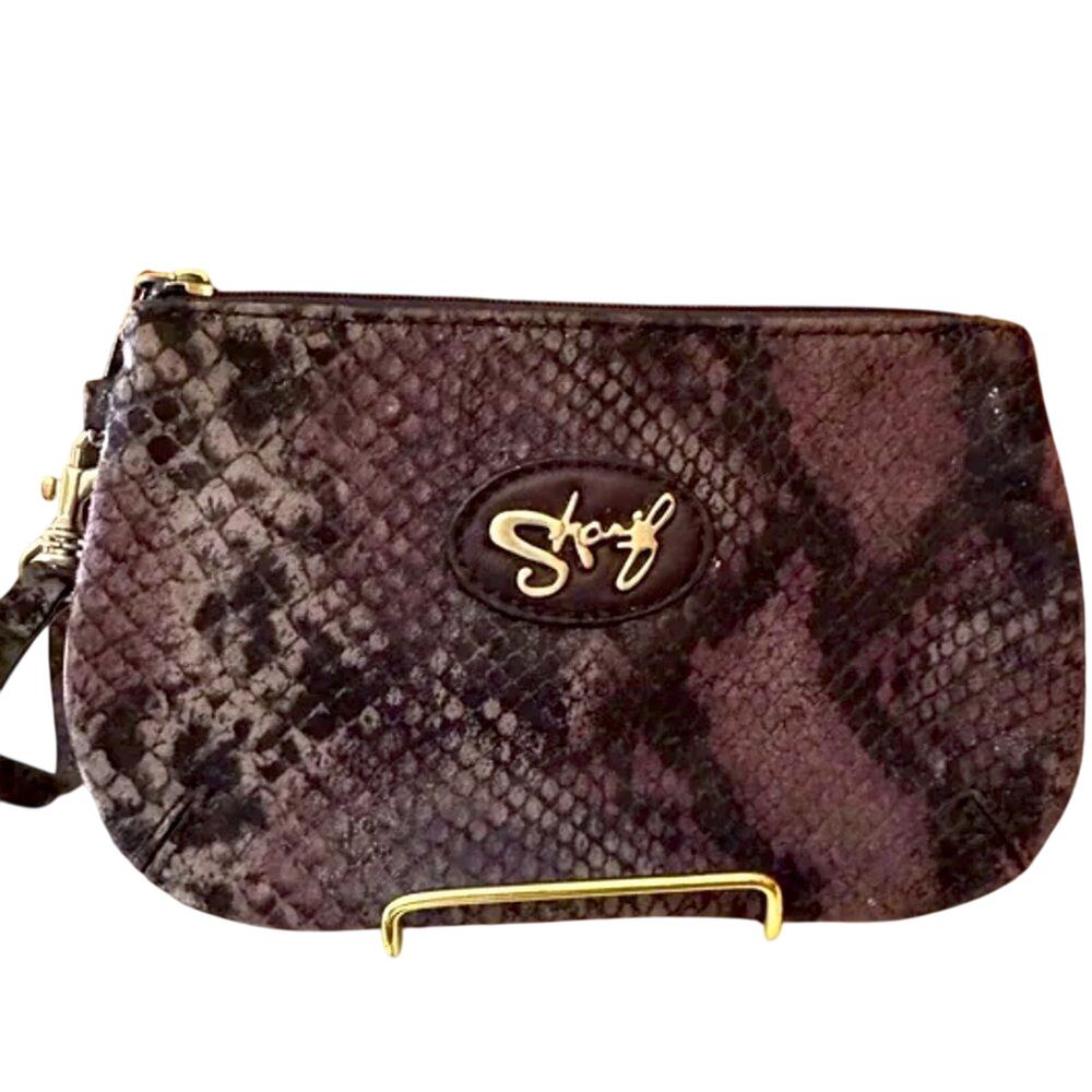 SHARIF Purple Snakeskin Print Wristlet, made with genuine leather
